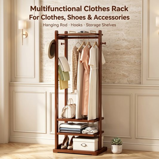Multifunctional Solid Wood Garment Clothes Rack