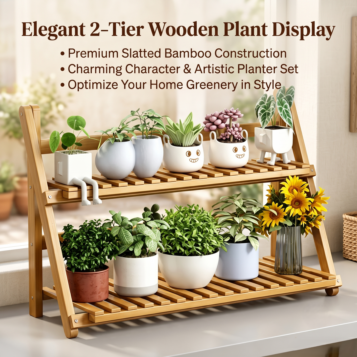 2-Tier Foldable Bamboo Plant Stand