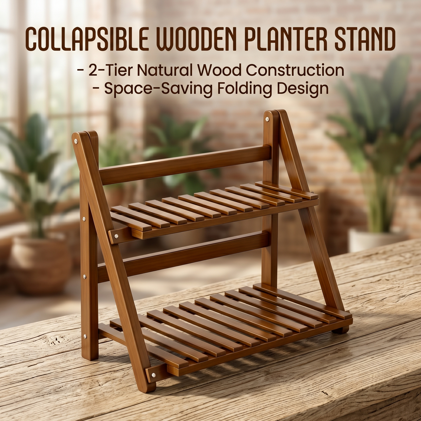 2-Tier Foldable Bamboo Plant Stand