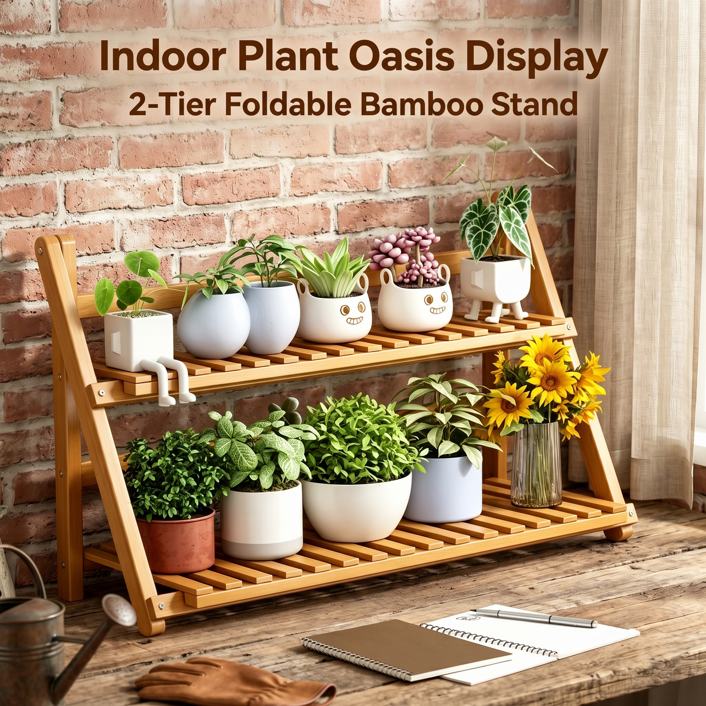 2-Tier Foldable Bamboo Plant Stand