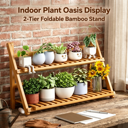 2-Tier Foldable Bamboo Plant Stand