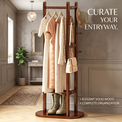 Multifunctional Solid Wood Garment Clothes Rack