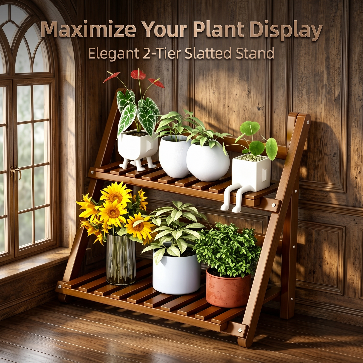 2-Tier Foldable Bamboo Plant Stand
